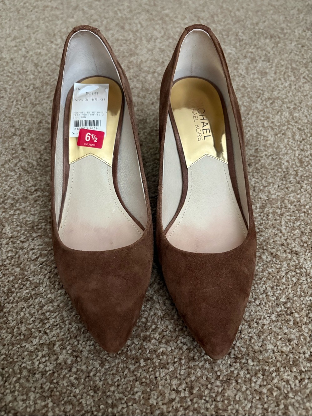 Michael Kors Brown Suede Pointed Pumps with Gold Insole